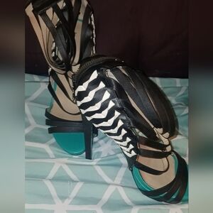 bebe Black and Teal Strappy Heels